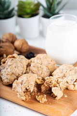 Crispy cookies with walnut and tahini and glass of milk