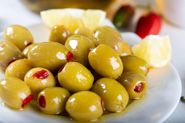 green olives and olive oil