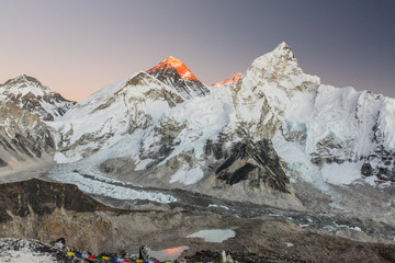 View of Mt Everest from Kala Pattar at sunset