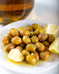green olives and olive oil