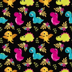 seamless pattern with cute dinosaurs 