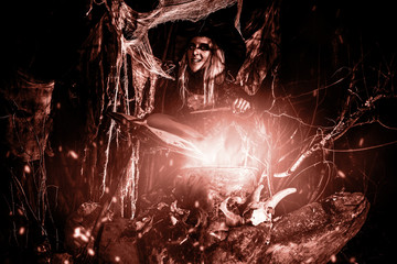 old witch with magic book