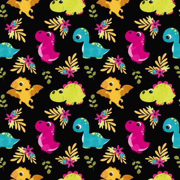 seamless pattern with cute dinosaurs 