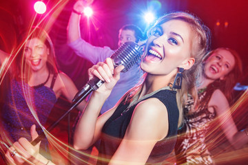 karaoke party in club - obrazy, fototapety, plakaty