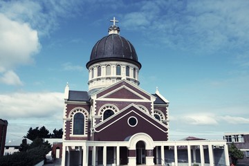 Basilica in Invercargill, New Zealand. Retro filtered colors style.