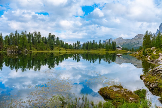 Summer Federa lake with Dolomites peak, Cortina D'Ampezzo, South Tyrol, Dolomites, Italy © Kotangens