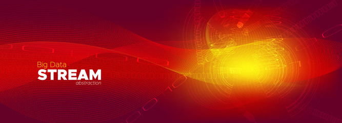 Tech Poster. Red Particle Motion. Big Data 