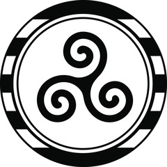 Triskel. Symbol celtic of Brittany/France on the black and white lined background as a breton flag. - obrazy, fototapety, plakaty