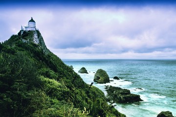 New Zealand South Island landscape. Nugget Point. Vintage filtered colors.