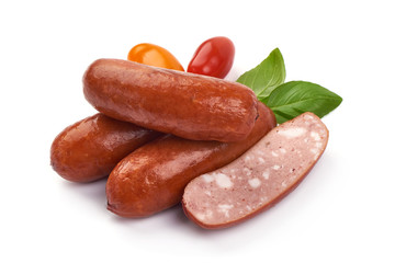 Oktoberfest Smoked pork Sausages, isolated on white background