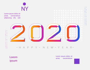 2020 Modern Design. 2020 Happy new year. Numbers minimalist style. Vector linear numbers. Design of greeting card. Vector illustration