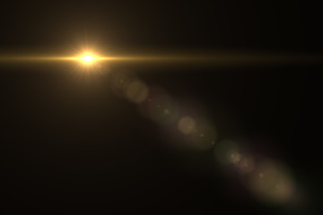 Lens flare light on back background.