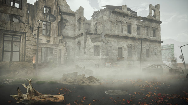 Ruins of a city. Apocalyptic landscape post apocalypse