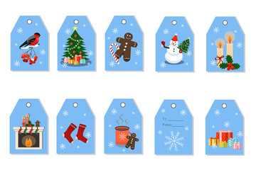 Set of gift tags with Christmas elements. Vector graphics