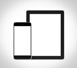 Smartphone and tablet with blank screen isolated on white background, 3d rendering