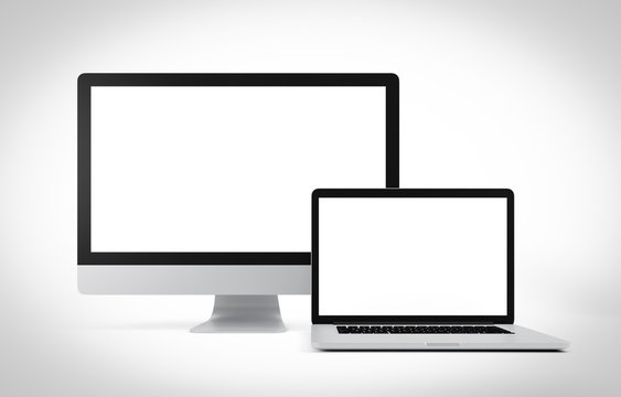 Computer laptop with blank screen isolated on white background, 3d rendering