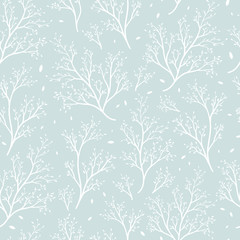 Pretty hand drawn branches seamless pattern, elegant leaves and trees, great for textiles, backgrounds, banners, wallpapers, wrapping - vector surface design