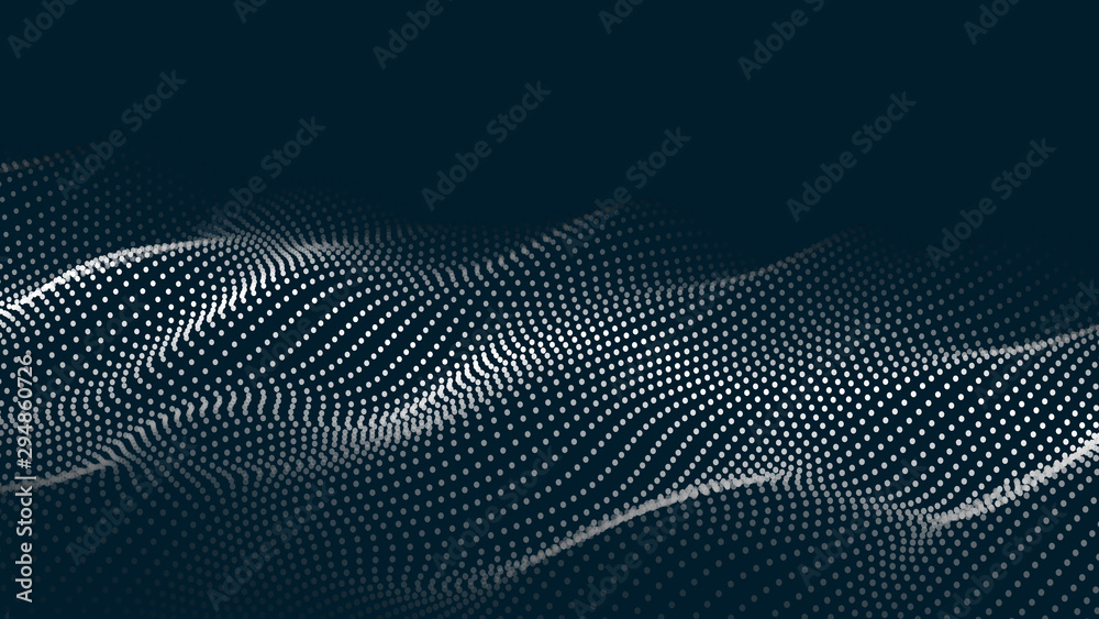 Poster Abstract digital wave of particles. Futuristic point wave. Technology background vector. Vector illustration