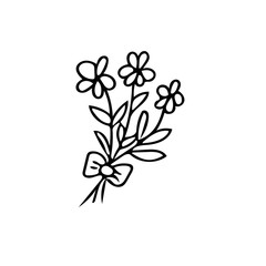 Doodle flower bouquet hand drawn element. Scandinavian simple liner style