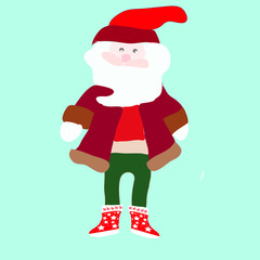 Year of the rat. Santa Claus with presents. Winter card  Christmas tree branch on a white background. Santa Merry Christmas Happy New Year