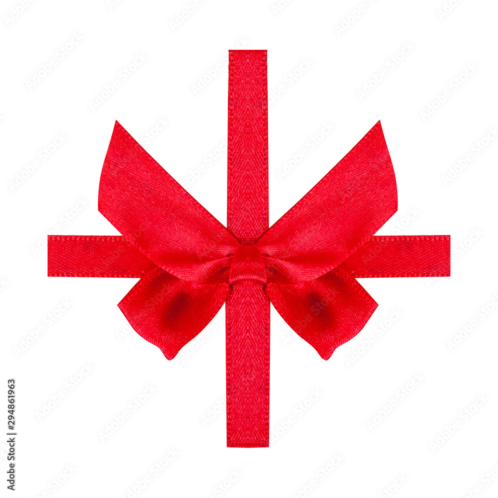 Poster red bow with ribbons isolated on white