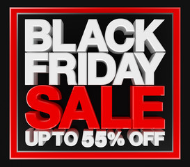 Fototapeta na wymiar Black friday sale up to 55 % off, 3d rendering