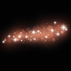 Confetti glittering wave. Vector golden sparkling comet tail on black background. - Vector