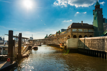 Fototapeta premium HAMBURG, GERMANY - JULY 24, 2018 : Street view of Cruise ship in the harbor, Hamburg, Germany.