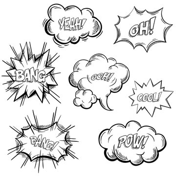 Isolated sketches of comic or onomatopoeia sounds
