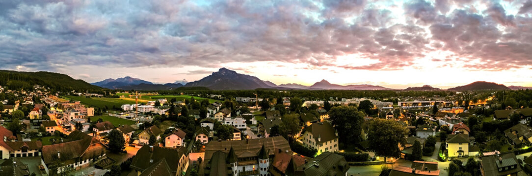 Panoramic photo of urban landscape suberb of Salzburg