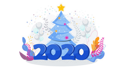 Christmas tree and big numbers 2020.