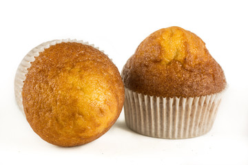 two delicious muffins on a white background
