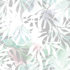 Floral seamless pattern with abstract leaves watercolor. Hand painting. Vintage spring background on grunge texture