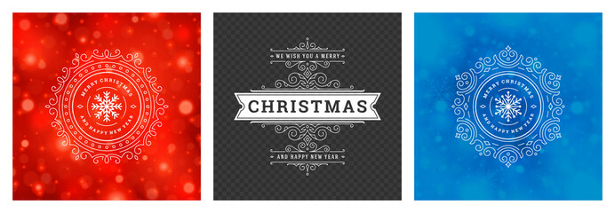 Christmas photo overlays vintage typographic design ornate decoration symbols with holidays wishes vector illustration