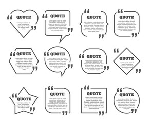 Quote box frames set. Textbox frame design template. Vector comment, message borders.