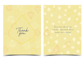 Vector illustration of greeting card with jewels, diamant. Decorative background with thank you text. Set of greeting cards