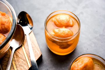 Kanji Vada / wada is a popular Rajasthani detoxifying dish consumed after over eating of sweets in Indian festival season. served in transparent Bowl or glass