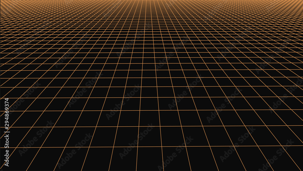 Fototapete vector perspective grid. abstract wireframe landscape. detailed lines on background. 3d vector illus