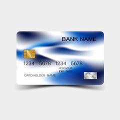 Credit card desing. Blue colour. And inspiration from abstract. On white background. Glossy plastic style. 