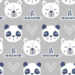 Cute seamless pattern with teddy bear, panda.