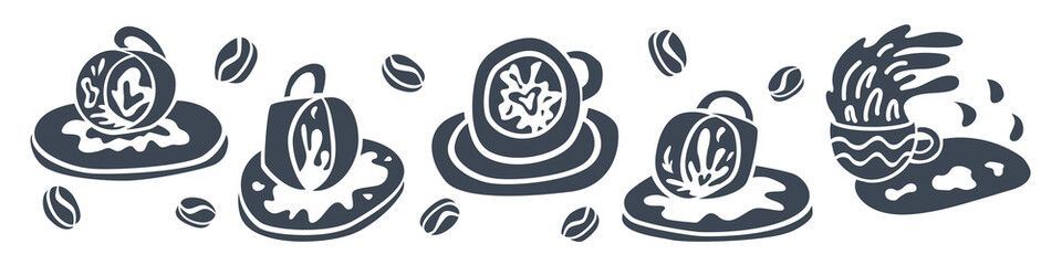 Fortune telling and divination isolated elements of coffee cup for a mystic sphere of activity, shop. Witch store. Idea for Taromancy, esoteric. Furtive telling. Mystery illustrations