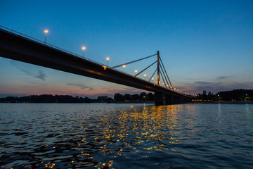 Fototapeta na wymiar Liberty bridge over Danube in Novi Sad at blue hour.