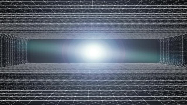 Grid gateway of room wall tunnel with dot and line of 3d interior with wireframe street for futuristic digital tron illuminate sci-fi theme for network business background technology