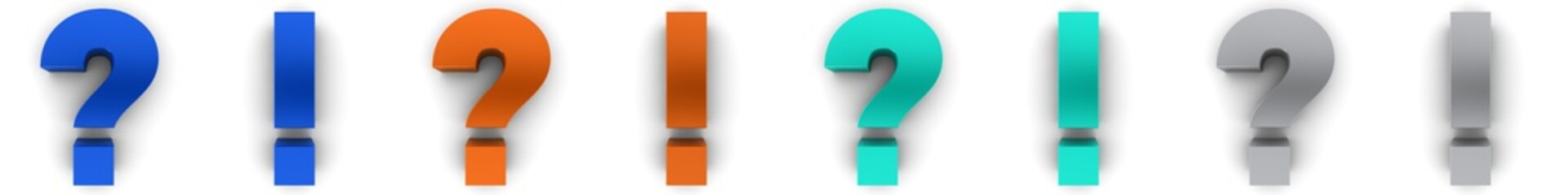 question mark exclamation point q and a sign blue orange silver icon set 3d render interrogation points punctuation marks isolated on white