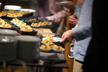 people group catering buffet food indoor, with food and beverage,Eat together. - obrazy, fototapety, plakaty