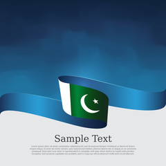 Pakistan flag background. Vector design. Wavy ribbon colors flag of pakistan on blue white background. National poster. State patriotic banner, cover, flyer - obrazy, fototapety, plakaty