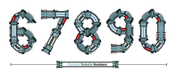 Numbers Typography Font Robotic style in a set 67890