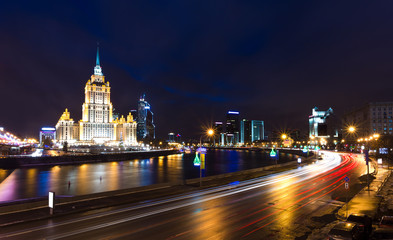 Night views of Moscow, hotel "Ukraine". Russia