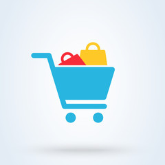 shopping cart and bags. Simple modern icon design illustration.