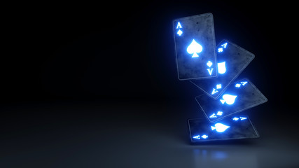 Four Aces Poker Cards Concept in Spades On The Black Background - 3D Illustration - obrazy, fototapety, plakaty